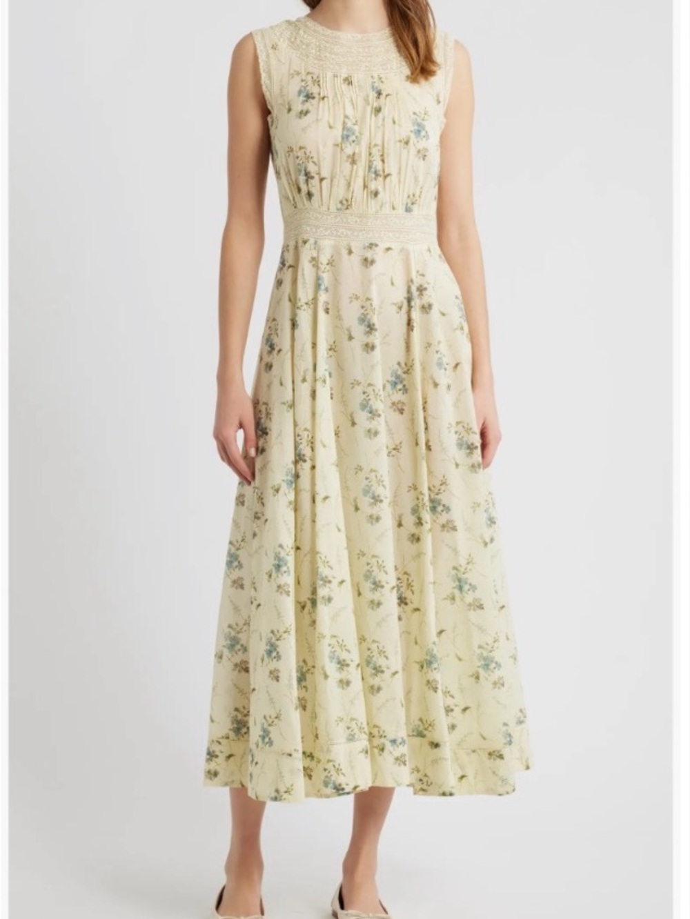 Doen Cream Floral Sleeveless Midi Dress NEW